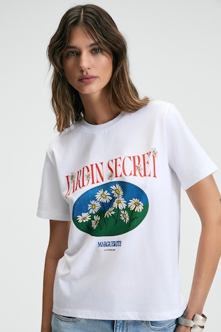 ETHIQUET KARIVA Kadın Bisiklet Yaka Kısa Kollu Ön Baskı Detaylı Regular Fit Beyaz T-Shirt