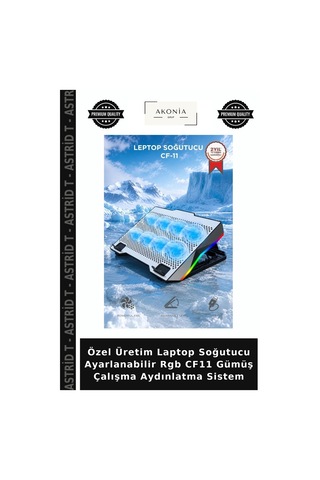 Özel Üretim Laptop Soğutucu Ayarlanabilir Rgb Cf11 Gümüş Çalışma Aydınlatma Sistem