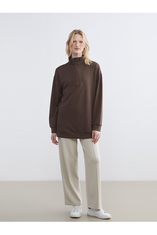 Lcw Everyday Kahverengi Dik Yaka Kadın Sweatshirt Tunik