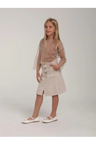Kız Çocuk Tasarım File Bluz İç Bluz Hariçtir -15610 Bej