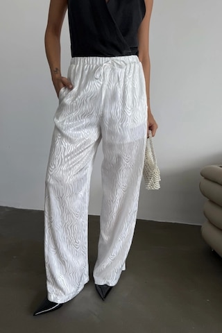 Defymoda Jakar Saten Pantolon - Beyaz Beyaz