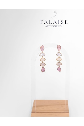 Pastel Pembe Swarowskı Taşlı Sallantılı Küpe Altın