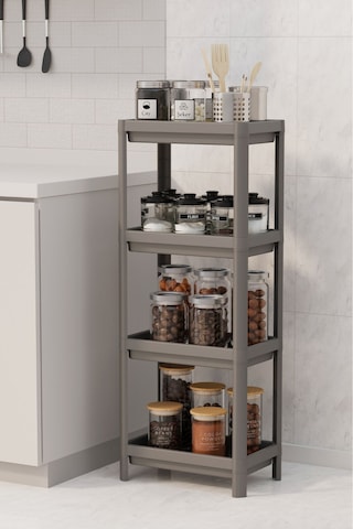 4 Katlı Slim Mutfak & Banyo Raf Ünitesi, Gri Gri