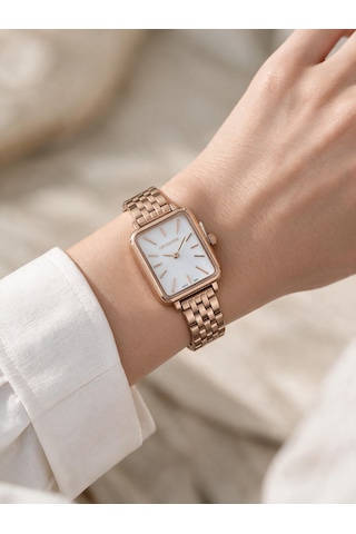 Lee Cooper Rose Gold Çelik Bilezik 20,5 Mm Dikdörtgen Kadın Kol Saati, Taşlı Bileklik Hediyeli