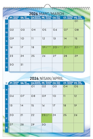 2026 Mavi Yeşil Duvar Planlama Takvimi-33x48
