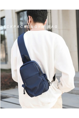 Erkekler İçin Şık Ve Fonksiyonel Su Geçirmez Naylon Çapraz Askılı Tek Omuz Çantası - Trend Göğüs Çantası Mavi