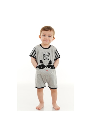 Denokids Rakun Erkek Bebek Gri Yazlık Tulum Çok Renkli