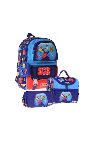 Kaukko Kids Good Game Lacivert - Kırmızı Renk Erkek Çocuk Üçlü İlkokul Okul Çantası Seti/takımı - Setkk-l5389a Çok Renkli