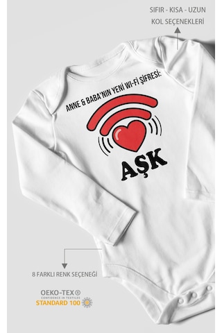 Anne Babanın Yeni Wifi Şifresi Aşk Baskılı Bebek Zıbını Çıtçıtlı Body 8 Renk %100 Pamuk Uzun Kol Beyaz