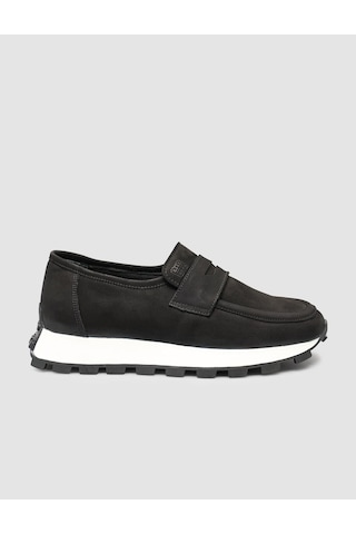 Hakiki Nubuk Deri Siyah Kadın Loafer Ayakkabı Siyah