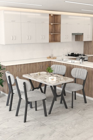 Gnr 70x110cm Sabit Efes Mutfak Masası Takımı, Yemek Masası, 4 Modern Gri Sandalye Gri
