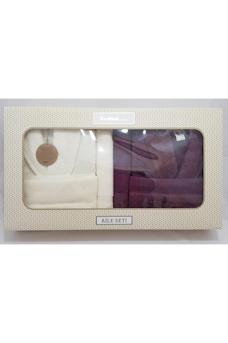 Özdilek Branch Aile Bornoz Seti Krem-Mürdüm