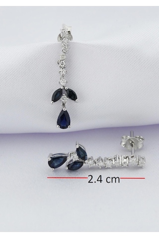 Doğal Safir Taşlı Sallantılı Pırlanta Küpe Sarı