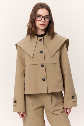 Geniş Yaka Gabardin Ceket Kum Kum