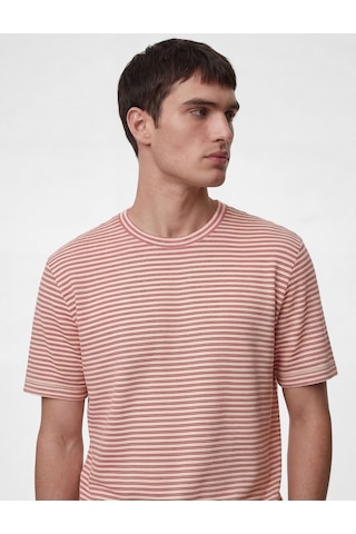 Koton Regular Fit Kısa Kollu Pamuklu Bisiklet Yaka Çizgili Tişört Kırmızı Çizgili 6sam10363mk