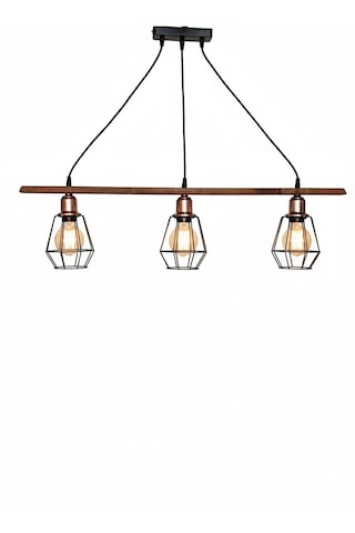 Vintage 3lü Ahşap Avize Modern, Salon, Oturma Odası, Cafe, Dekor Aydınlatma Acı Kahve