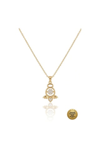 Gold Melek Kolye,kanatlı Kalp Zirkon Kadın Kolye Altın Kaplama18gp, Ahşap Kutu İçerisinde0019 Altın Altın