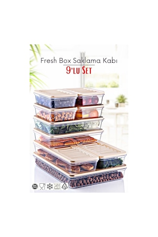 Ny Home 9'lu Set Freshbox Mikrodalga Ve Difrize Uygun Saklama Kabı Krem