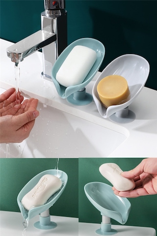 2 Adet Gri Vantuzlu Su Giderli Sabunluk Şık Tasarımlı Su Tutmaz Katı Sabunluk Diğer