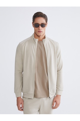 Lcwaıkıkı Classic Bej Dik Yaka Erkek Fermuarlı Sweatshirt
