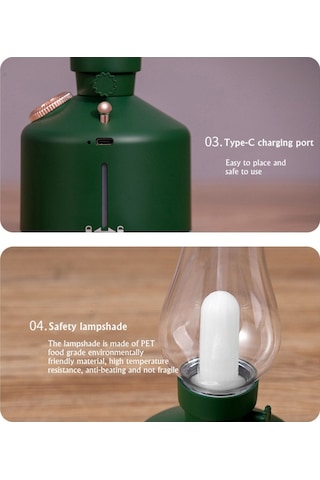 Nostalji Hava Nemlendirici Ile Led Işık Aromaterapi Difüzör Kablosuz Mist Maker Usb Şarj Edilebilir