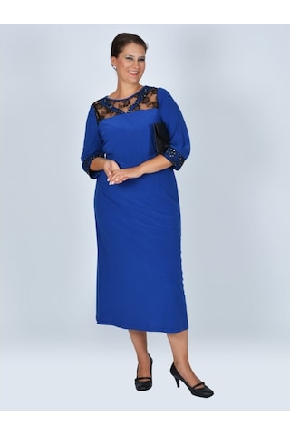 Nidya Moda Büyük Beden V Bant Elbise-4025Sx Çok Renkli