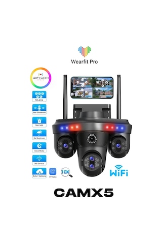 Wearfitpro Camx5 5 Kameralı 16mp 10x Zoom 3 Ptz Dönebilen Wifi Sesli Kamera İkazlı Işıklı