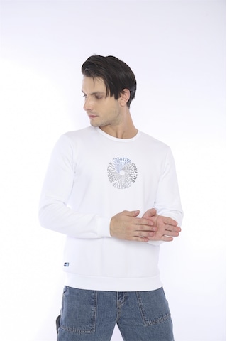 Escetic Erkek Spor Slimfit, Bisiklet Yaka Beyaz Sweatshirt-4260