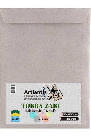 Torba Zarf 33x45 Cm Kraft 90 Gr Silikonlu 50'li 1 Paket Artlantis