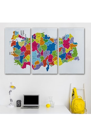 Es10 Türkiye Haritası Kanvas Tablo İl ve İlçeli Ayrıntılı Eğitici Dekoratif Tablo 3033 (150 x 85)