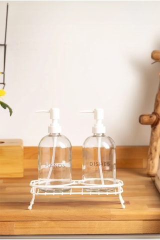 Finehome Tokyo Standlı 2 Li Sıvı Sabunluk Beyaz Şeffaf