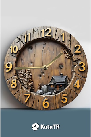Rustic Charm Dağ Evi Temalı 3d Mdf Duvar Saati Sdw267 Renkli