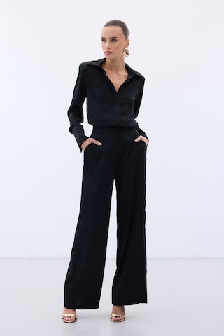 Sateen Jakarlı Pantolon - Siyah-136610 Siyah