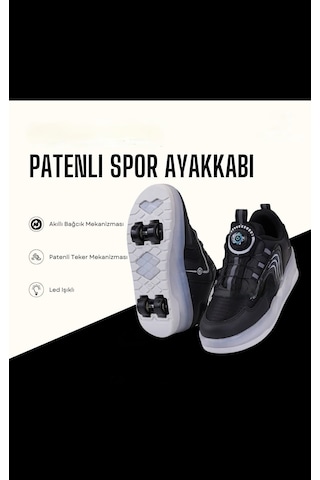 Kız-Erkek Çocuk Patenli Işıklı Rahat Spor Ayakkabı&Yeni Model Tarz Patenli Kaykay Tekerlekli Siyah