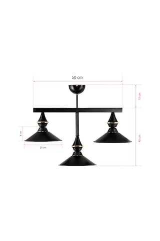 Dede Üçlü Ufo Sarkıt Avize Siyah Japon Şapkalı Siyah3