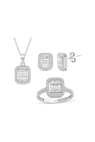 Taşlı Modern Baget Altın Set