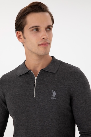U.S. Polo Assn. Erkek Slim Fit Yarım Fermuarlı Antrasit Melanj Basic Kazak 50297066-VR081