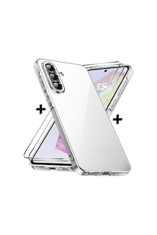 Samsung Galaxy A26 Uyumlu Kılıf Kamera Çıkıntılı Korumalı Yumuşak Şeffaf Silikon + Ekran Koruyucu Cam Set