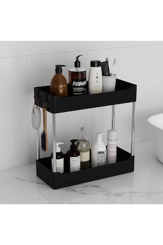 Konesam Siyah Taş Desenli 4 Katlı Paslanmaz Çelik Raflar: Banyo Tuvalet Ürünleri, Makyaj Ve Mutfak Atıkları İçin Düzenleyici Rahatlık Diğer
