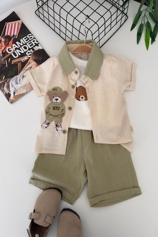 Miniğimin Cicileri Bear Panç İşleme Detaylı Erkek Bebek 3 Lü ... Yeşil