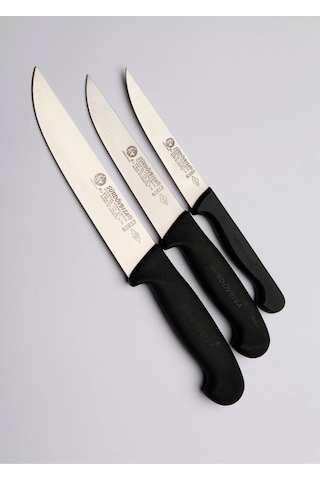 Sürdövbisa 3'lü Siyah Mutfak Seti Plastik Sap Çok Renkli