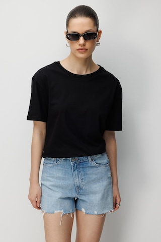 Mixray 4851 Kadın Oversize Fit Bisiklet Yaka Basic T-shirt Siyah Siyah