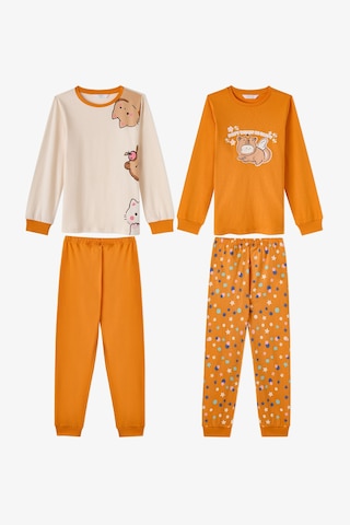 Penti Kız Çocuk Turuncu Dont Worry Pamuklu Uzun Kollu 2li Pijama Takımı Rg43