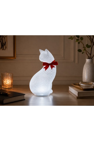 B&b Kedi Figürlü Dekoratif Masa Lambası Usb Bağlantılı Beyaz Işıklı Şeffaf