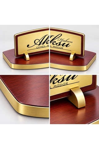 Bk Gift Kişiye Özel Ahşap Masa İsimliği Gold Plakalı Bk27 -2 Çok Renkli