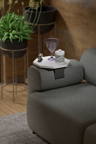 Yan Sehpa Ayarlanabilir Tepsi Dekoratif Modern Tepsi Sekizgen Beyaz