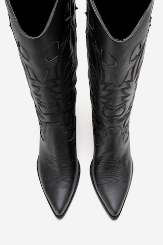 Luvishoes Matıas Siyah Cilt Hakiki Deri Kadın Nakışlı Western Çizme Siyah
