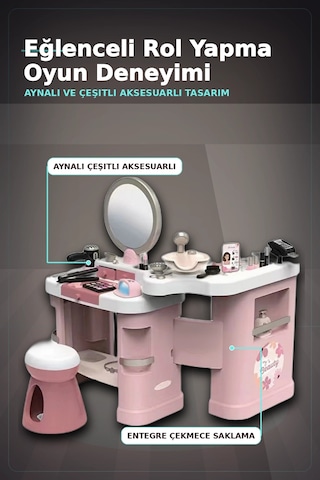 Katlanabilir 3 Parcali Guzellik Salonu Oyun Seti - Cocuklar Icin Makyaj Kuafor Manikur Bx-313422