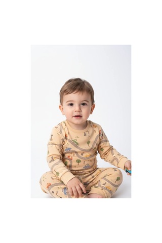 Mou&kou 1-4 Yaş Erkek Çocuk %100 Pamuk Penye Uzun Kollu Pijama Takımı Araba Desenli Turuncu