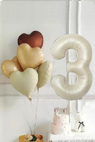 Beysüs 3 Yaş Retro Doğum Günü Balon Seti 5 Adet Kalp Balon Standart